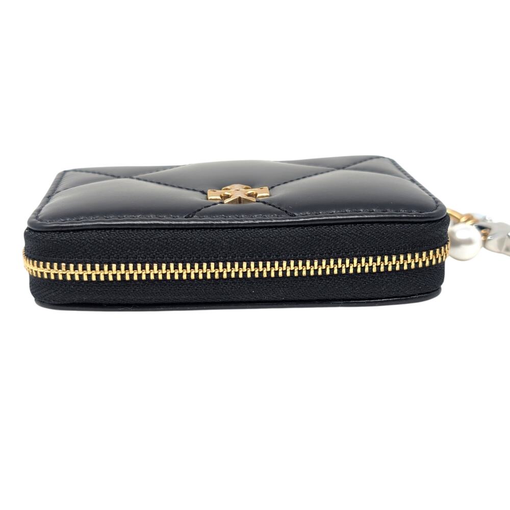 Tory Burch Small Kira Diamond Quilt Charm Zip Wallet Black Leather - Picture 2 of 9